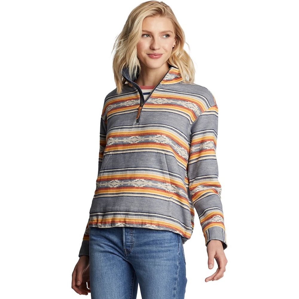 Pendleton Women's Doublesoft Half-Zip Pullover Denim Saltillo Stripe Size XS - Picture 3 of 7